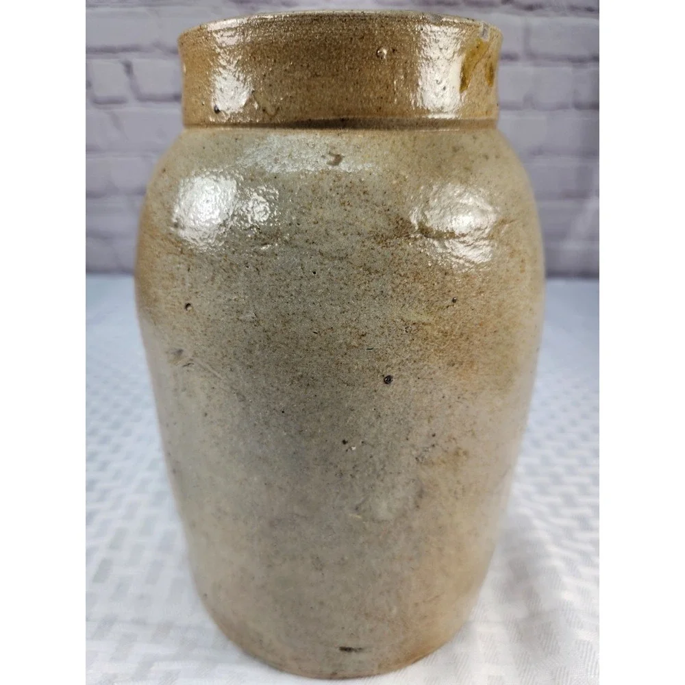 Antique 1890s Stoneware Pottery Crock Canning Jar Rustic Decor Cottage Chic